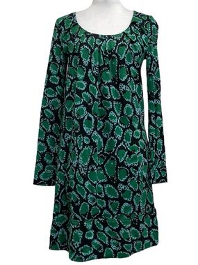 Classiques Entier Silk Blend Green & Black Long Sleeve Shift Dress